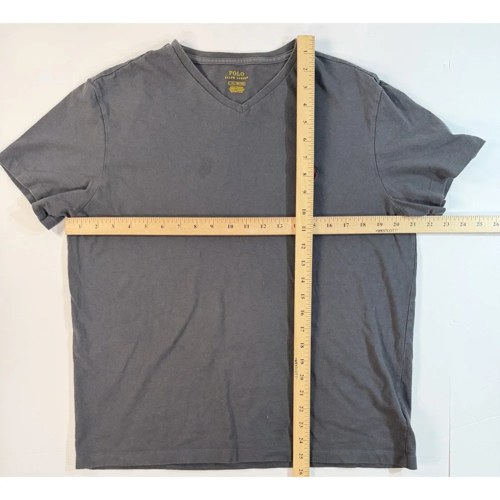 Polo‎ Ralph Lauren V Neck T Shirt Gray Red Pony Classic Logo Men's L